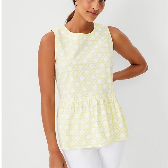 Ann Taylor Tops - Ann Taylor Rattan Lemon Yellow Print Tie Back Peplum Top XL.
